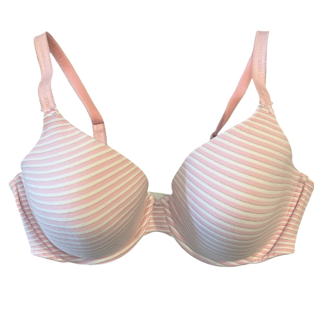 Victoria's Secret NEW Pink and White Lined Perfect Coverage Bra 38D